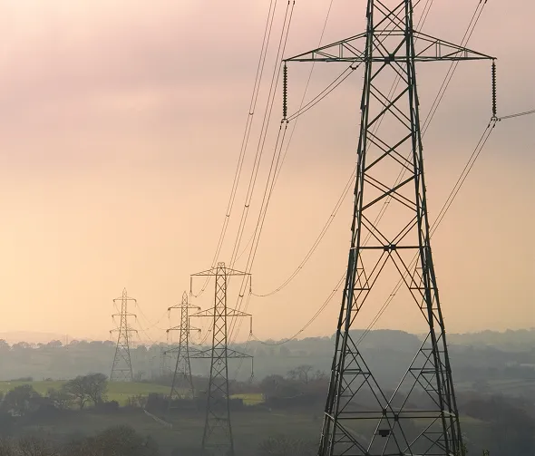 Powerlines extending across the sky.