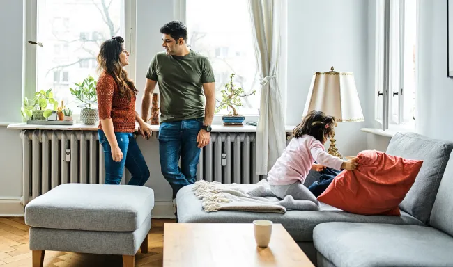 Family inside their house