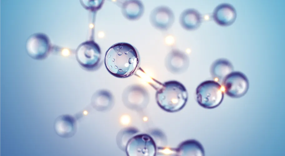 Molecules connected by glowing lines.